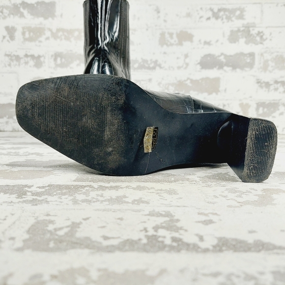 Nasty Gal Black Leather Suede Square Toe Block High Heels Ankle Boots B627 - Picture 8 of 13